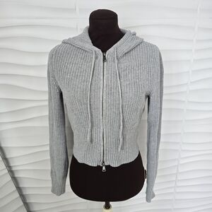 Light Gray Ribbed Knit Hoodie - Size S